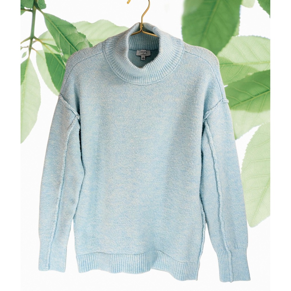 Cabana‎ by Crown Navy L Women's Light Blue Marl MockTurtleneck Sweater